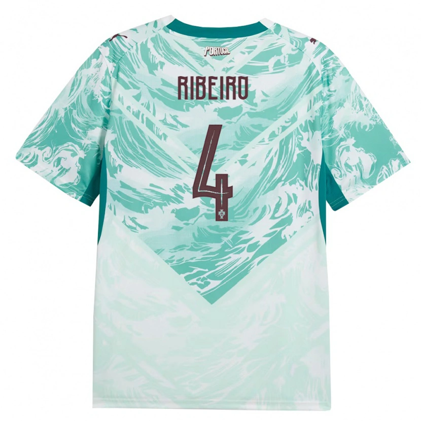 Danxen Mujer Camiseta Portugal Ricardo Ribeiro #4 Azul Cielo Blanco Verde 2ª Equipación 26-28 La Camisa México