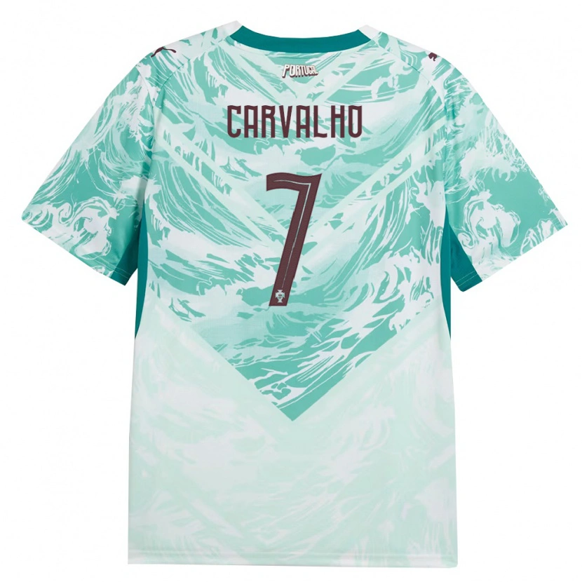 Danxen Mujer Camiseta Portugal Fabio Carvalho #7 Azul Cielo Blanco Verde 2ª Equipación 26-28 La Camisa México