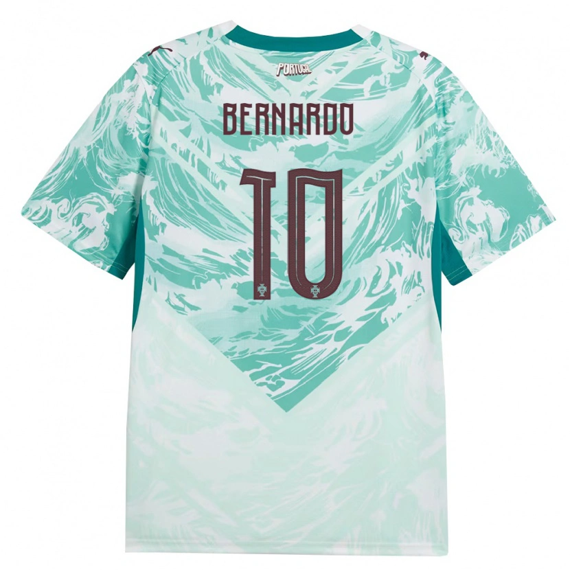 Danxen Mujer Camiseta Portugal Bernardo Silva #10 Azul Cielo Blanco Verde 2ª Equipación 26-28 La Camisa México