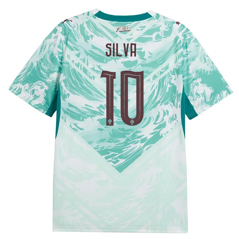 Danxen Mujer Camiseta Portugal Jessica Silva #10 Azul Cielo Blanco Verde 2ª Equipación 26-28 La Camisa México