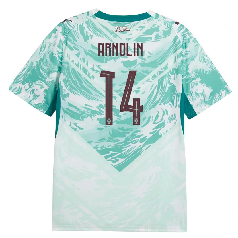Danxen Mujer Camiseta Portugal Jordan Arnolin #14 Azul Cielo Blanco Verde 2ª Equipación 26-28 La Camisa México
