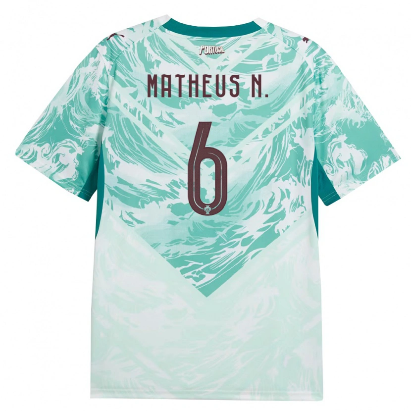 Danxen Mujer Camiseta Portugal Matheus Nunes #6 Azul Cielo Blanco Verde 2ª Equipación 26-28 La Camisa México