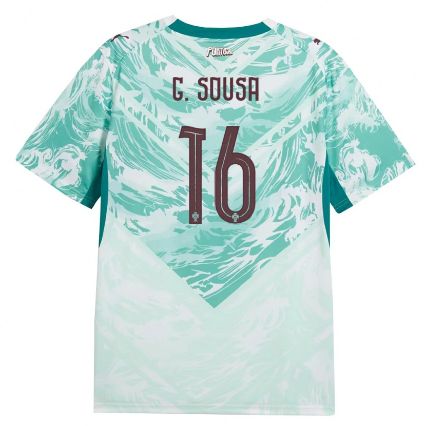 Danxen Mujer Camiseta Portugal Gonçalo Sousa #16 Azul Cielo Blanco Verde 2ª Equipación 26-28 La Camisa México