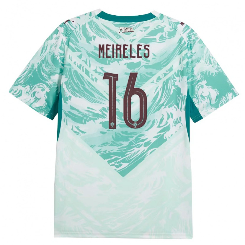 Danxen Mujer Camiseta Portugal Afonso Meireles #16 Azul Cielo Blanco Verde 2ª Equipación 26-28 La Camisa México