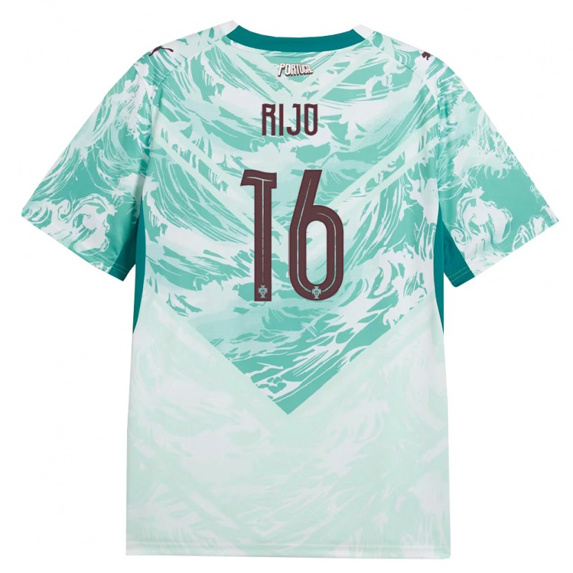 Danxen Mujer Camiseta Portugal João Rijo #16 Azul Cielo Blanco Verde 2ª Equipación 26-28 La Camisa México