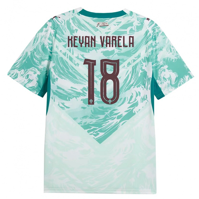 Danxen Mujer Camiseta Portugal Keyan Varela #18 Azul Cielo Blanco Verde 2ª Equipación 26-28 La Camisa México