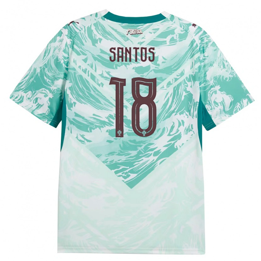 Danxen Mujer Camiseta Portugal Gonçalo Santos #18 Azul Cielo Blanco Verde 2ª Equipación 26-28 La Camisa México