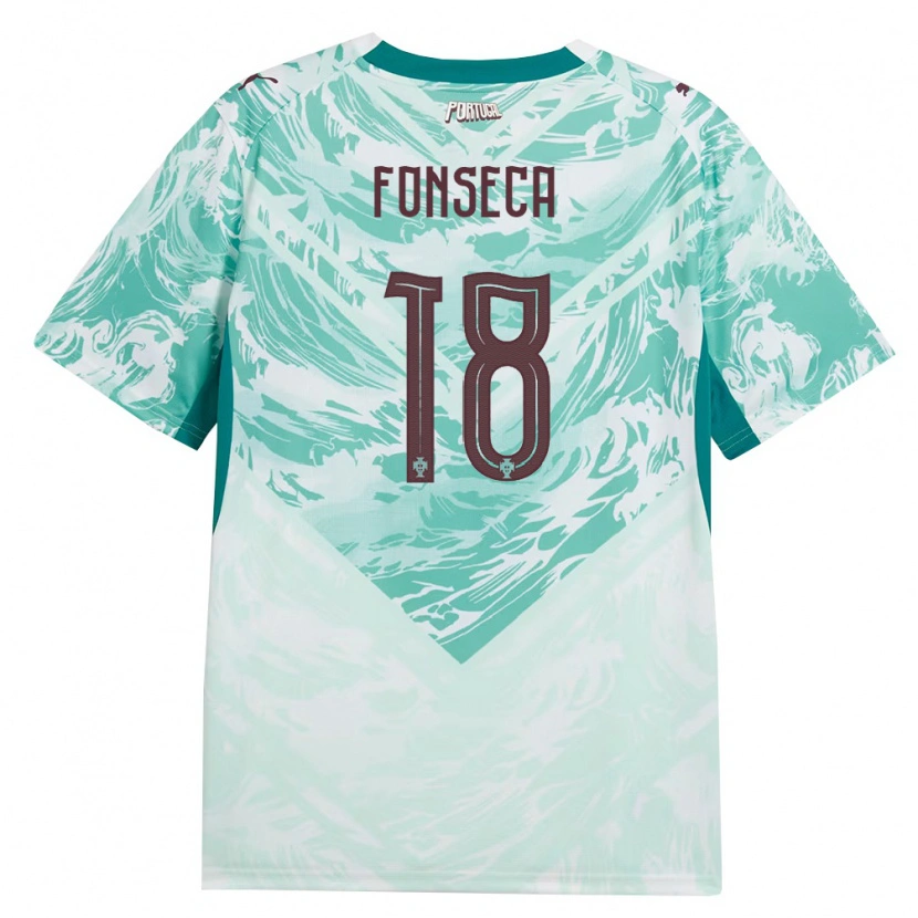 Danxen Mujer Camiseta Portugal Simão Fonseca #18 Azul Cielo Blanco Verde 2ª Equipación 26-28 La Camisa México
