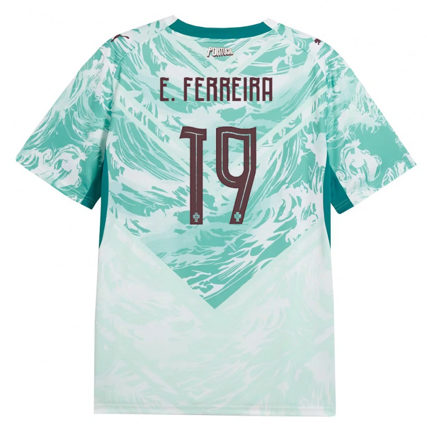 Danxen Mujer Camiseta Portugal Eduardo Ferreira #19 Azul Cielo Blanco Verde 2ª Equipación 26-28 La Camisa México