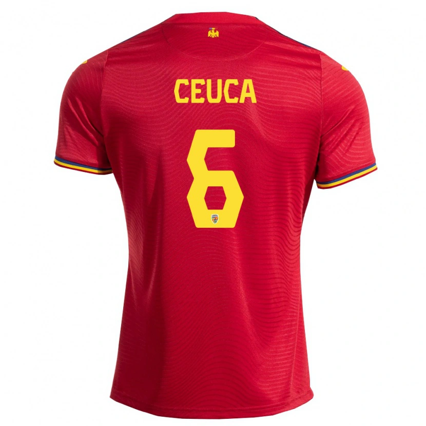 Danxen Mujer Camiseta Rumania Matei Ceuca #6 Rojo Marino Amarillo 2ª Equipación 26-28 La Camisa México