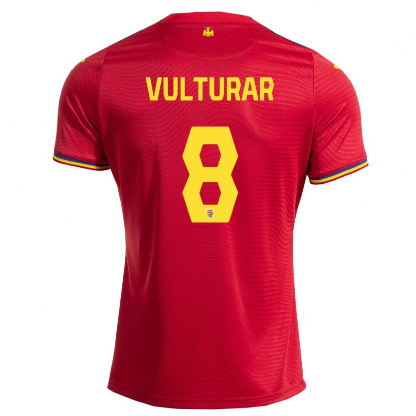 Danxen Mujer Camiseta Rumania Cătălin Vulturar #8 Rojo Marino Amarillo 2ª Equipación 26-28 La Camisa México