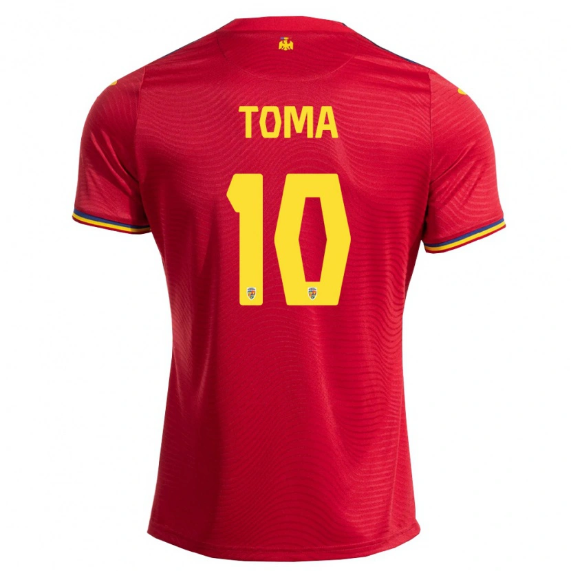 Danxen Mujer Camiseta Rumania Mihai Toma #10 Rojo Marino Amarillo 2ª Equipación 26-28 La Camisa México