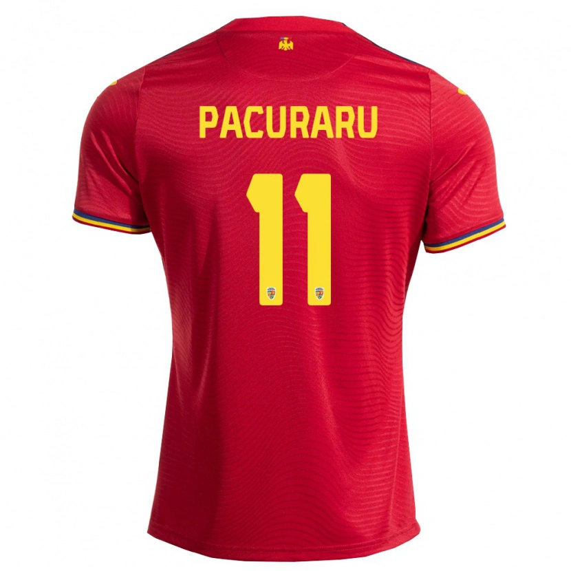 Danxen Mujer Camiseta Rumania David Păcuraru #11 Rojo Marino Amarillo 2ª Equipación 26-28 La Camisa México