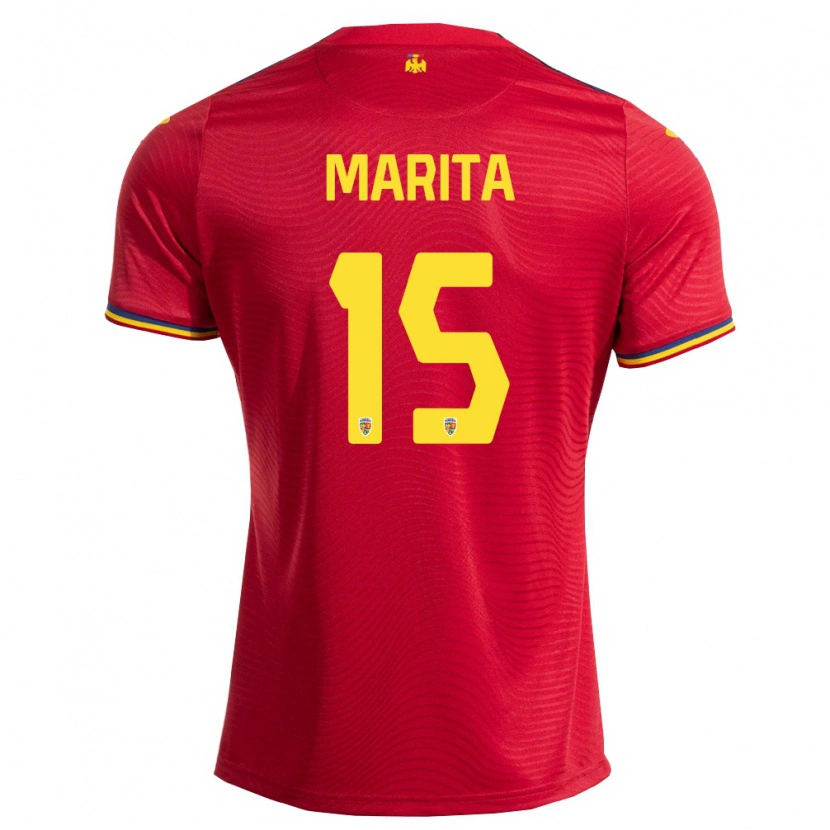 Danxen Mujer Camiseta Rumania Raul Marița #15 Rojo Marino Amarillo 2ª Equipación 26-28 La Camisa México