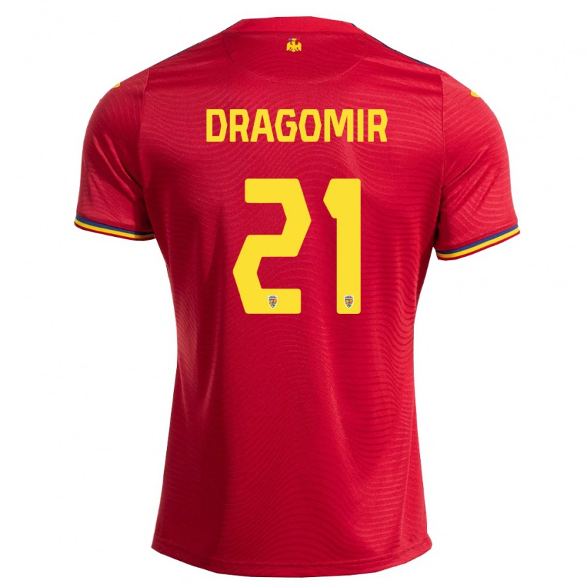 Danxen Mujer Camiseta Rumania Vlad Dragomir #21 Rojo Marino Amarillo 2ª Equipación 26-28 La Camisa México