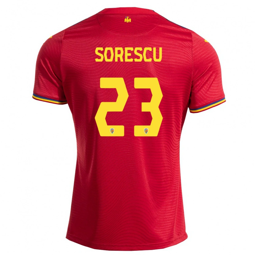 Danxen Mujer Camiseta Rumania Deian Sorescu #23 Rojo Marino Amarillo 2ª Equipación 26-28 La Camisa México