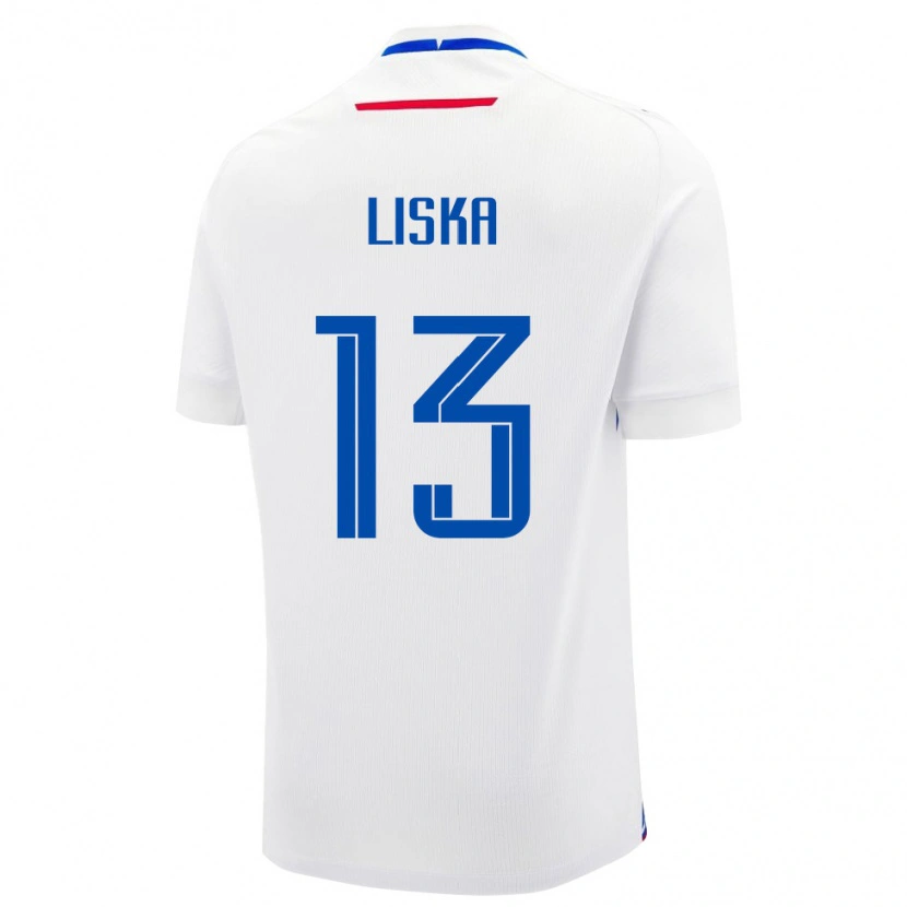 Danxen Mujer Camiseta Eslovaquia Lukas Liska #13 Blanco Azul 2ª Equipación 26-28 La Camisa México
