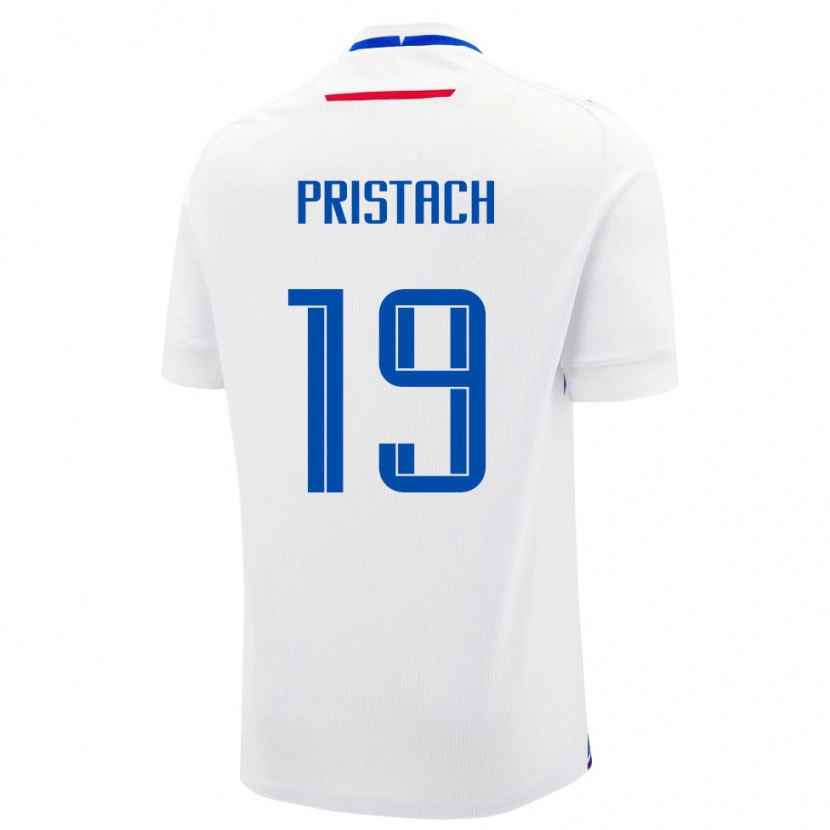 Danxen Mujer Camiseta Eslovaquia Lukas Pristach #19 Blanco Azul 2ª Equipación 26-28 La Camisa México
