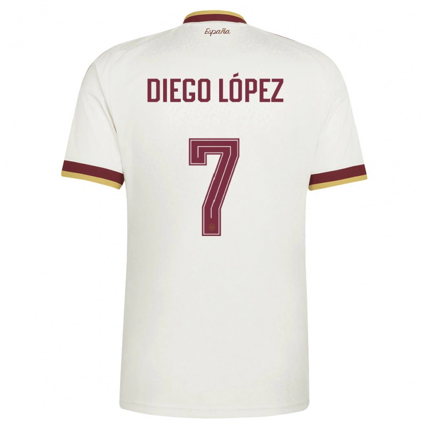 Danxen Mujer Camiseta España Diego López #7 Marfil Borgoña 2ª Equipación 26-28 La Camisa México