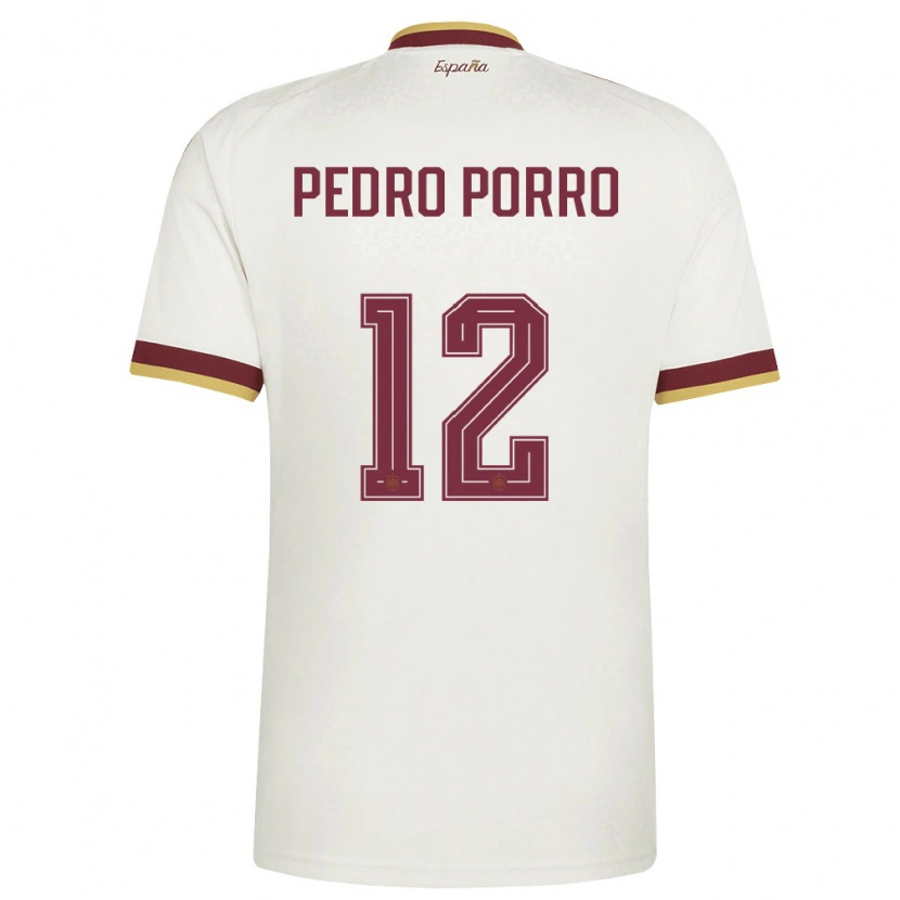Danxen Mujer Camiseta España Pedro Porro #12 Marfil Borgoña 2ª Equipación 26-28 La Camisa México