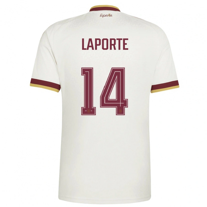 Danxen Mujer Camiseta España Aymeric Laporte #14 Marfil Borgoña 2ª Equipación 26-28 La Camisa México