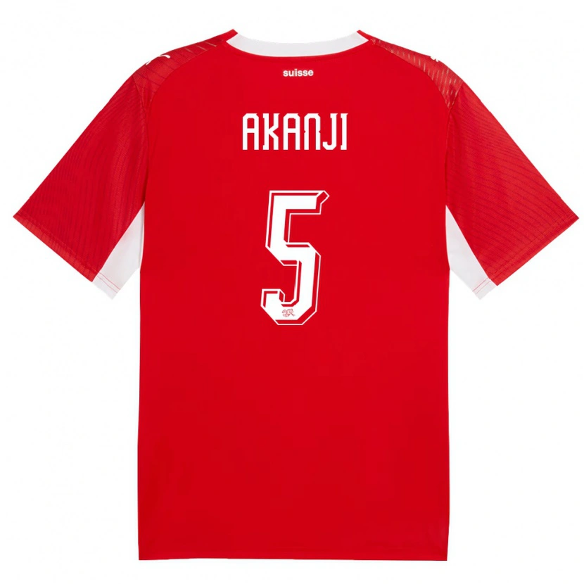 Danxen Niño Camiseta Suiza Manuel Akanji #5 Rojo Blanco 1ª Equipación 26-28 La Camisa México
