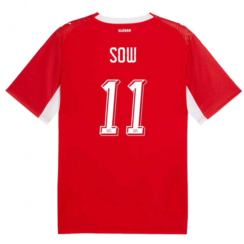 Danxen Niño Camiseta Suiza Coumba Sow #11 Rojo Blanco 1ª Equipación 26-28 La Camisa México