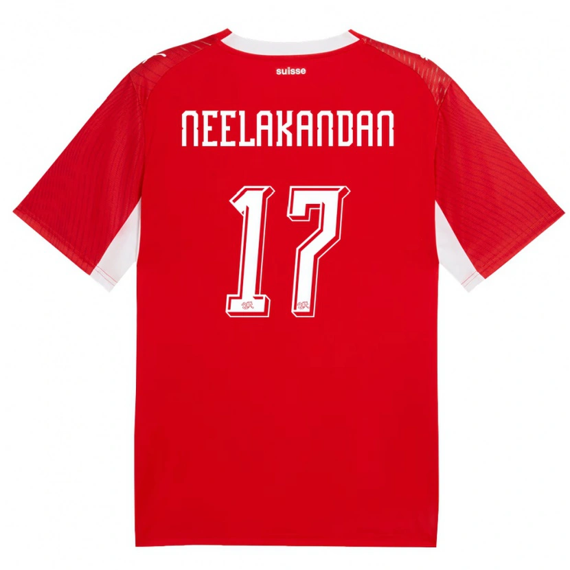 Danxen Niño Camiseta Suiza Ranjan Neelakandan #17 Rojo Blanco 1ª Equipación 26-28 La Camisa México