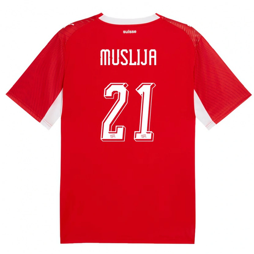 Danxen Niño Camiseta Suiza Gentrit Muslija #21 Rojo Blanco 1ª Equipación 26-28 La Camisa México
