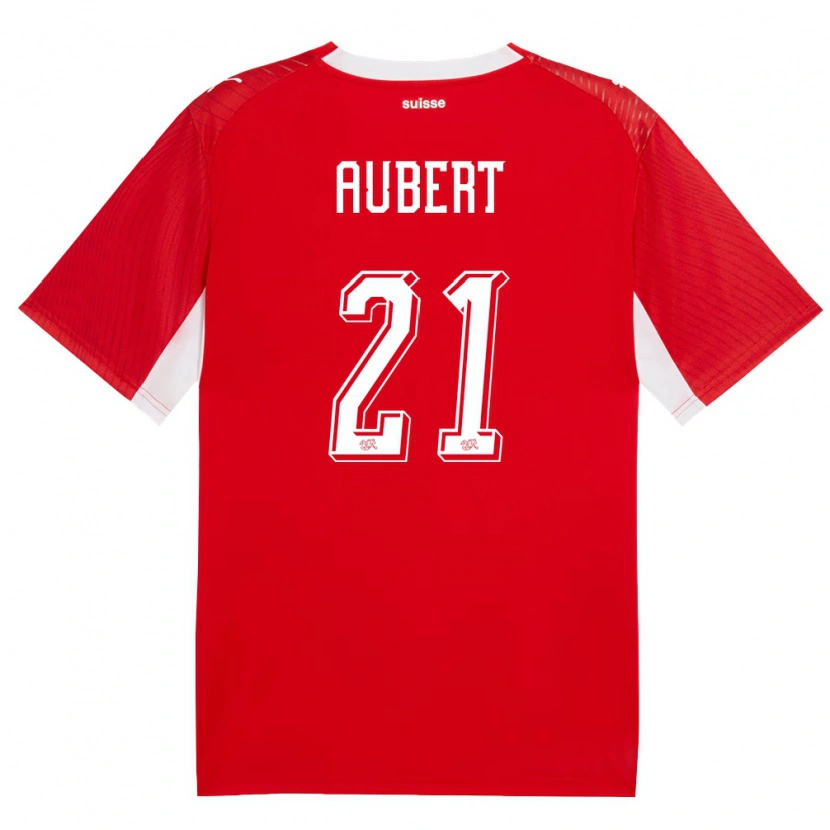 Danxen Niño Camiseta Suiza Marwan Aubert #21 Rojo Blanco 1ª Equipación 26-28 La Camisa México