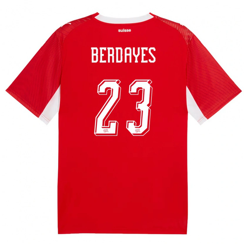 Danxen Niño Camiseta Suiza Théo Berdayes #23 Rojo Blanco 1ª Equipación 26-28 La Camisa México