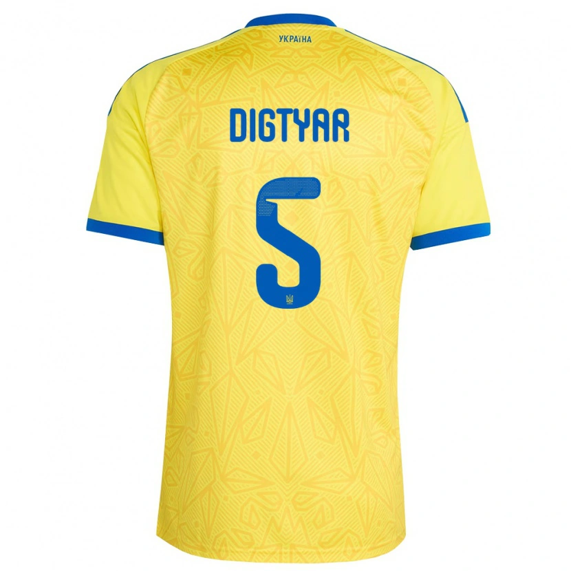 Danxen Niño Camiseta Ucrania Kyrylo Digtyar #5 Amarillo Azul 1ª Equipación 26-28 La Camisa México