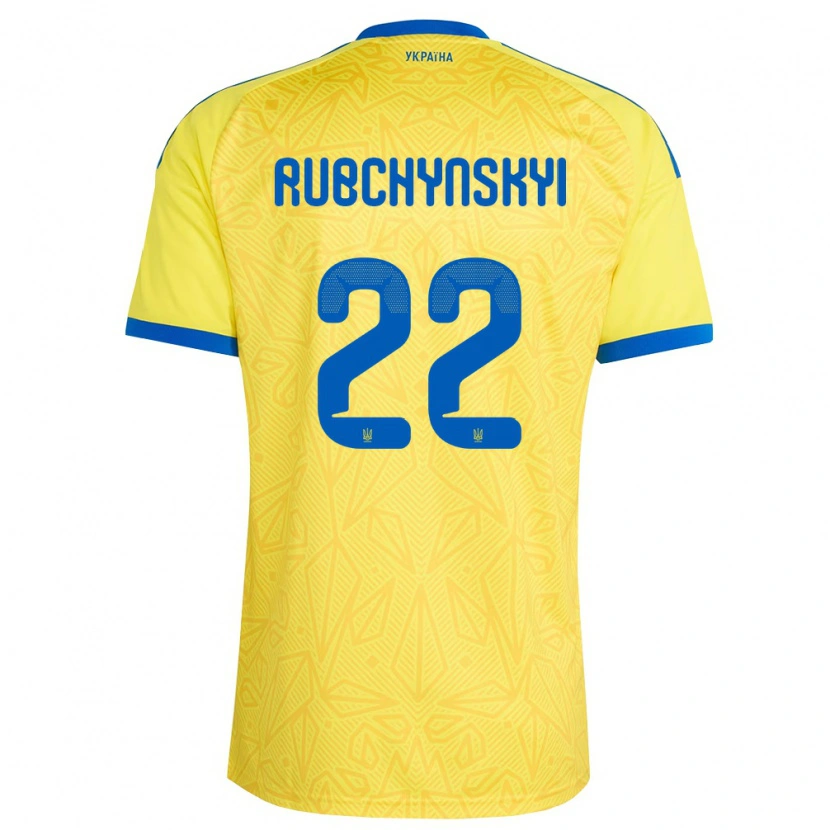 Danxen Niño Camiseta Ucrania Valentyn Rubchynskyi #22 Amarillo Azul 1ª Equipación 26-28 La Camisa México