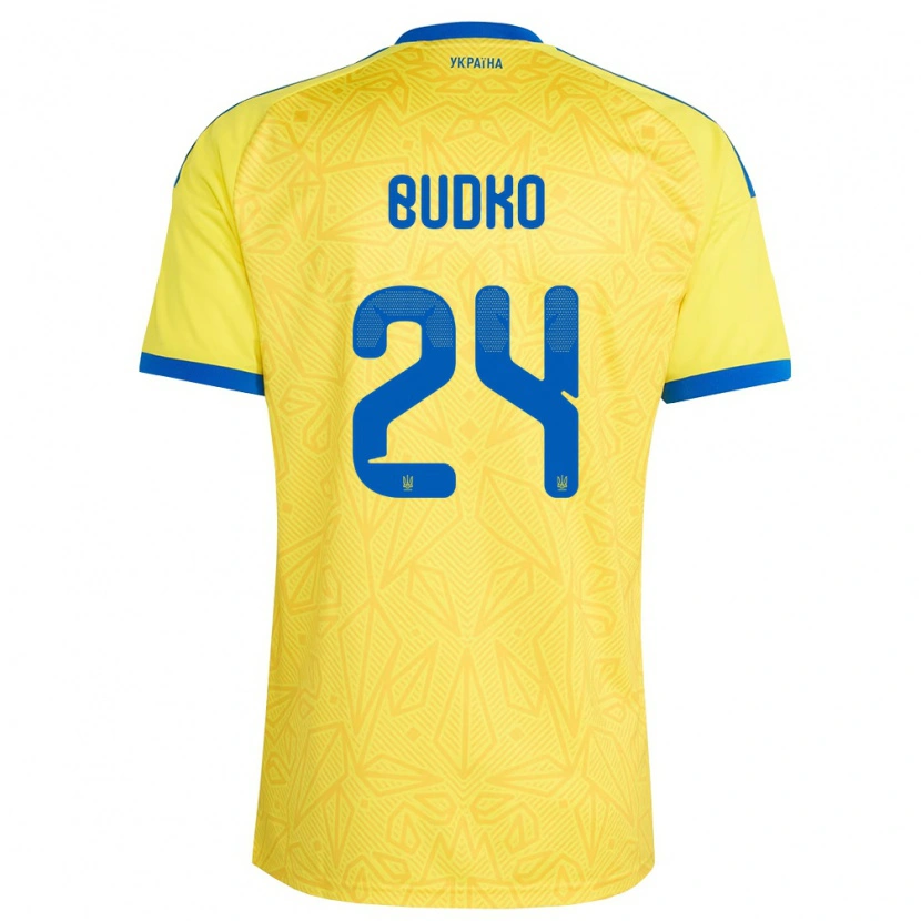 Danxen Niño Camiseta Ucrania Bogdan Budko #24 Amarillo Azul 1ª Equipación 26-28 La Camisa México