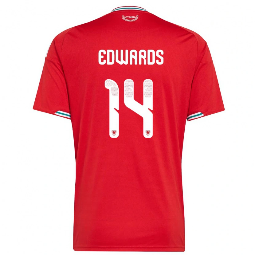 Danxen Niño Camiseta Gales Noah Edwards #14 Rojo Blanco Verde 1ª Equipación 26-28 La Camisa México