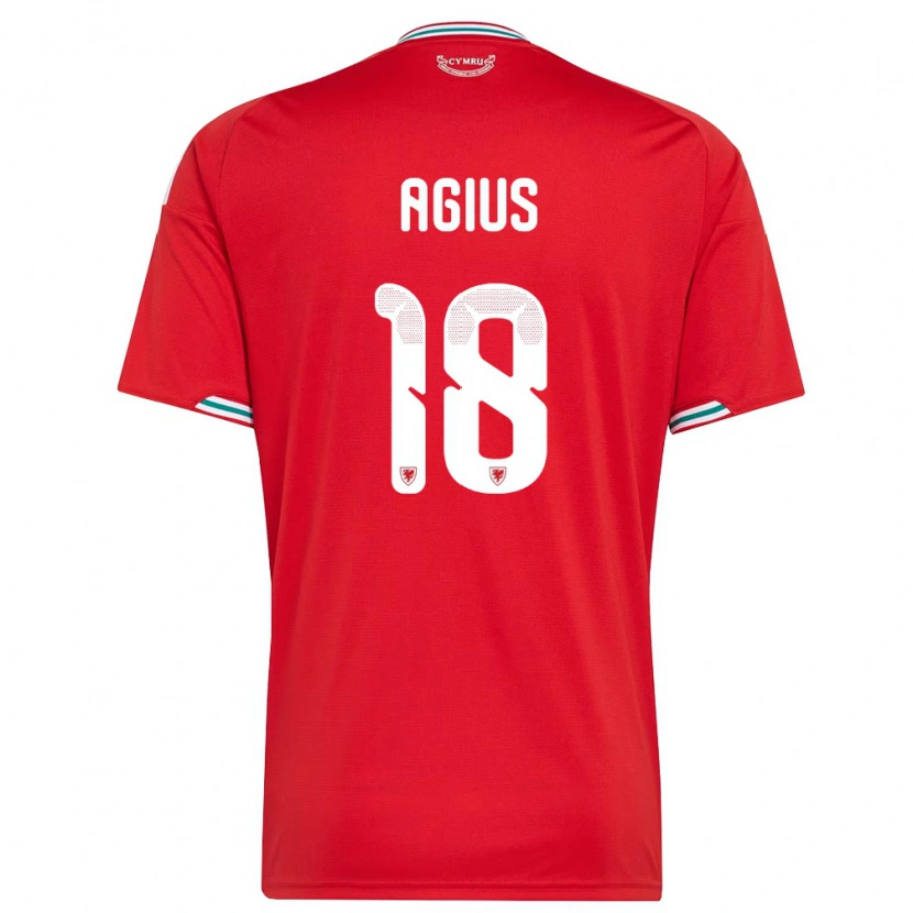 Danxen Niño Camiseta Gales Calum Agius #18 Rojo Blanco Verde 1ª Equipación 26-28 La Camisa México