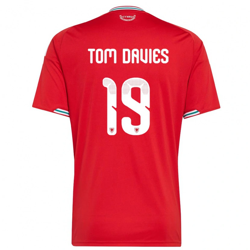 Danxen Niño Camiseta Gales Tom Davies #19 Rojo Blanco Verde 1ª Equipación 26-28 La Camisa México