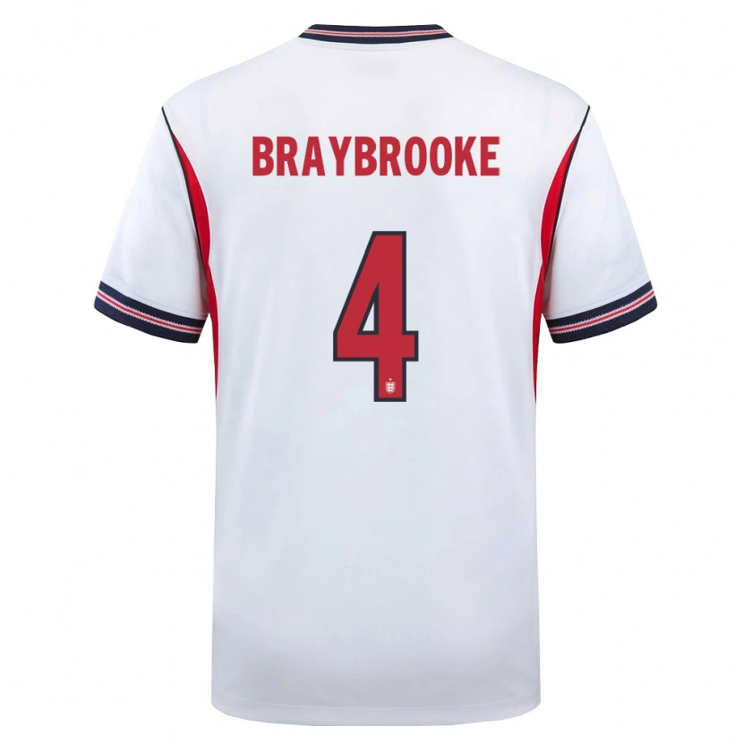 Danxen Niño Camiseta Inglaterra Samuel Braybrooke #4 Blanco Marino Rojo 1ª Equipación 26-28 La Camisa México