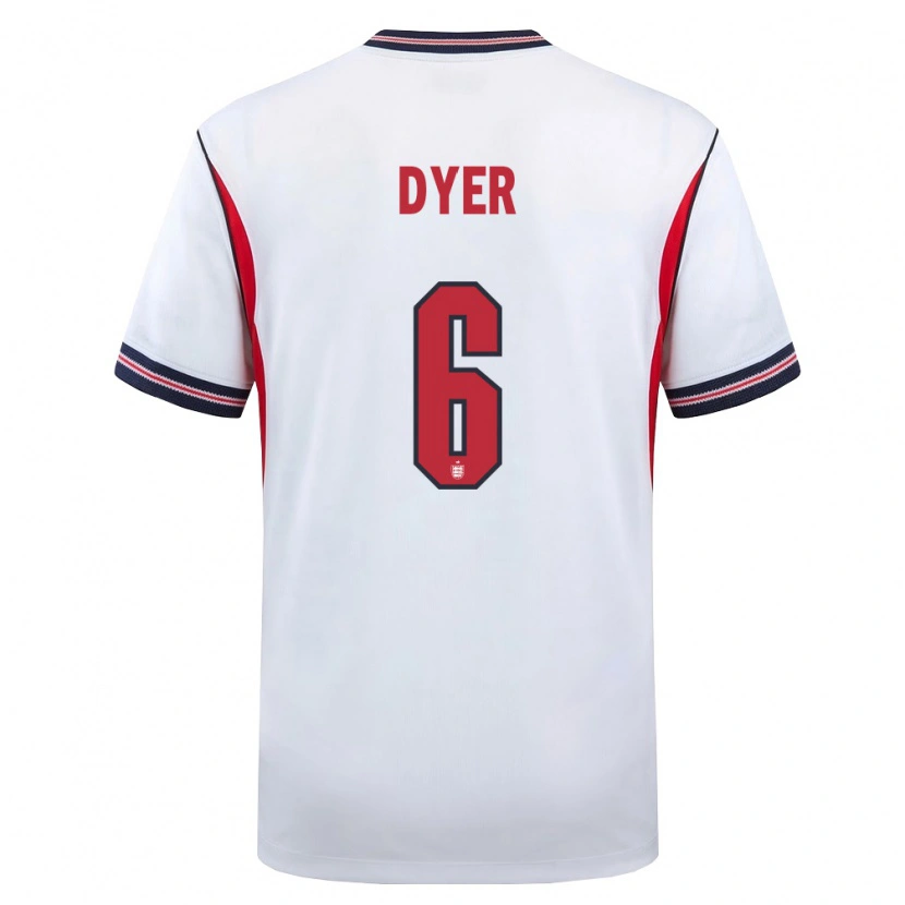 Danxen Niño Camiseta Inglaterra Kiano Dyer #6 Blanco Marino Rojo 1ª Equipación 26-28 La Camisa México