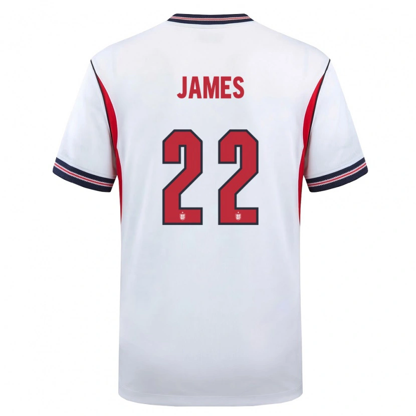 Danxen Niño Camiseta Inglaterra Lauren James #22 Blanco Marino Rojo 1ª Equipación 26-28 La Camisa México