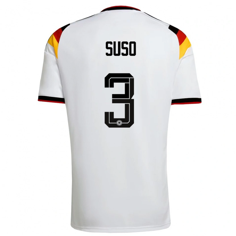 Danxen Niño Camiseta Alemania Sima Suso #3 Blanco Negro Rojo 1ª Equipación 26-28 La Camisa México