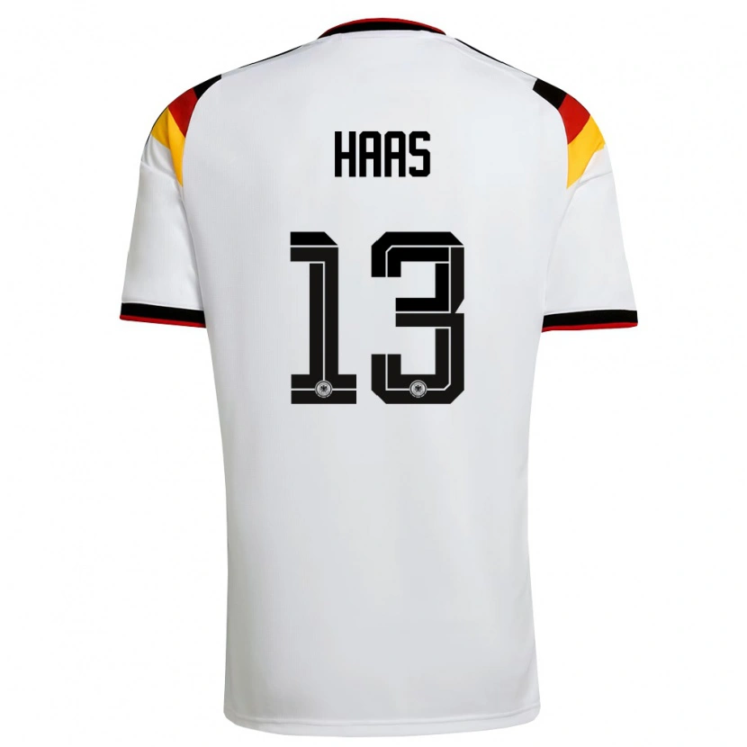 Danxen Niño Camiseta Alemania Mika Haas #13 Blanco Negro Rojo 1ª Equipación 26-28 La Camisa México