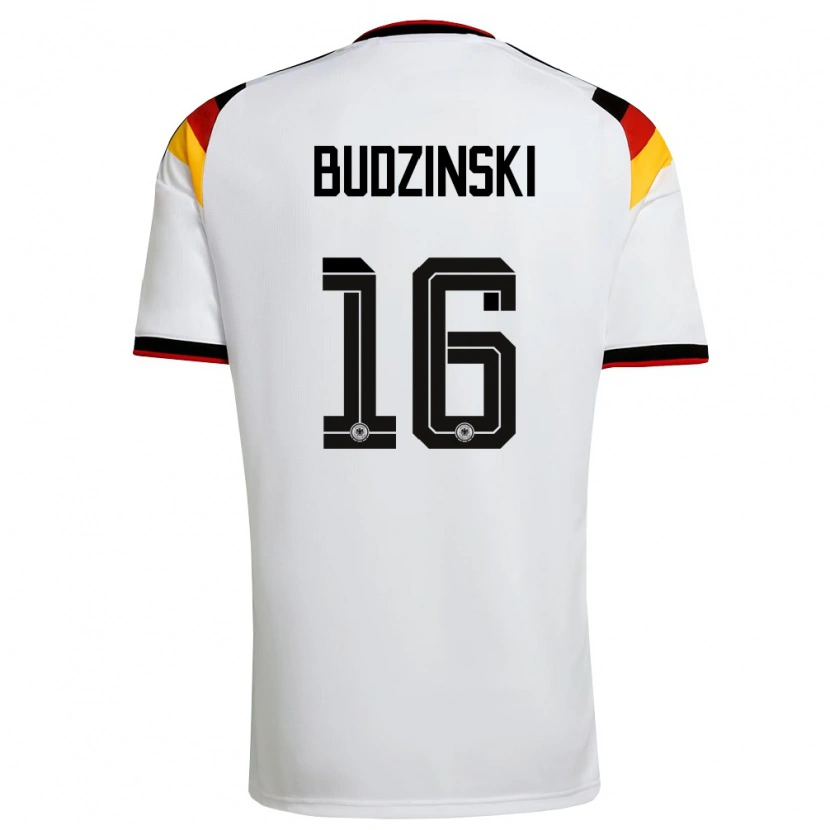 Danxen Niño Camiseta Alemania Kurt Budzinski #16 Blanco Negro Rojo 1ª Equipación 26-28 La Camisa México