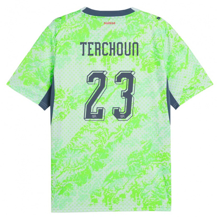 Danxen Niño Camiseta Suiza Meriame Terchoun #23 Verde Marino 2ª Equipación 26-28 La Camisa México