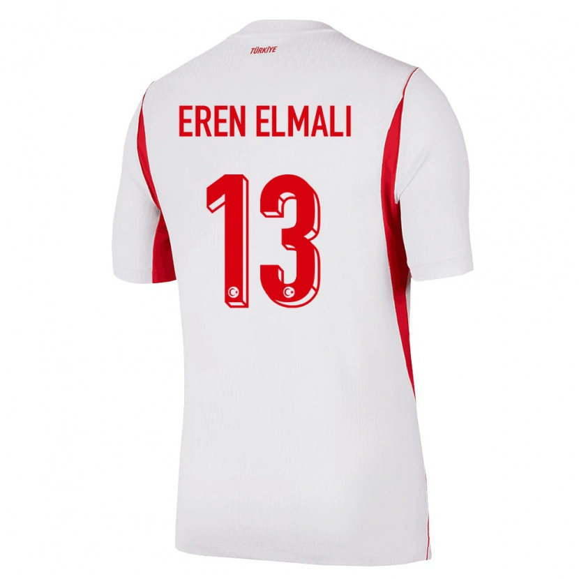 Danxen Niño Camiseta Turquía Eren Elmalı #13 Blanco Rojo Borgoña 2ª Equipación 26-28 La Camisa México