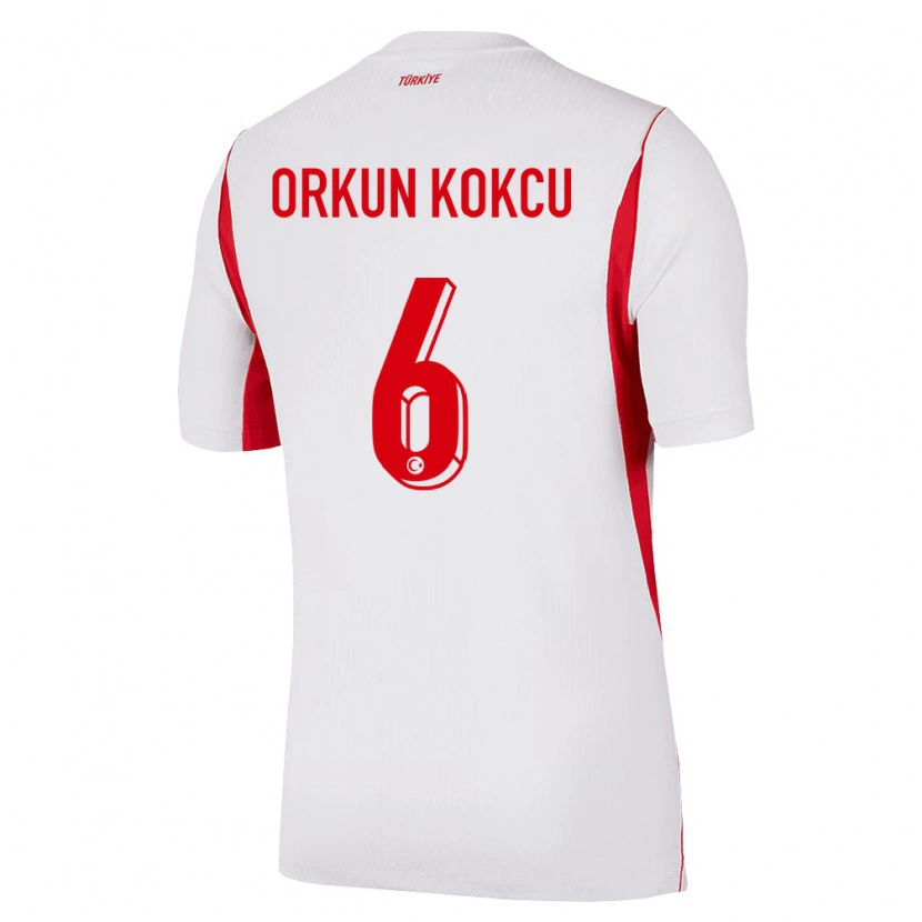 Danxen Niño Camiseta Turquía Orkun Kökçü #6 Blanco Rojo Borgoña 2ª Equipación 26-28 La Camisa México