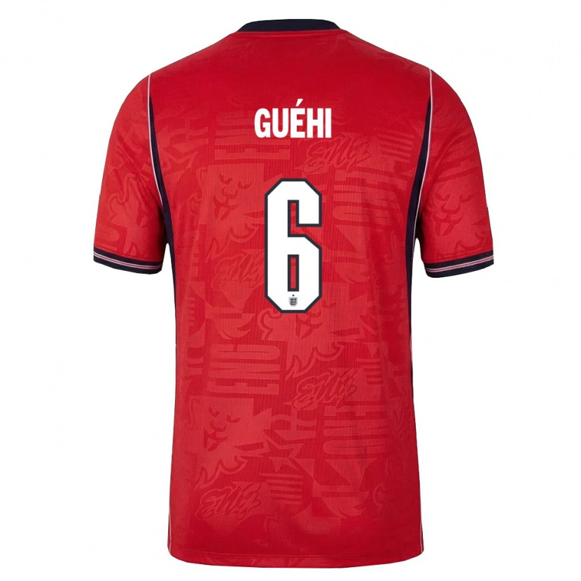 Danxen Niño Camiseta Inglaterra Marc Guéhi #6 Rojo Marino Blanco 2ª Equipación 26-28 La Camisa México