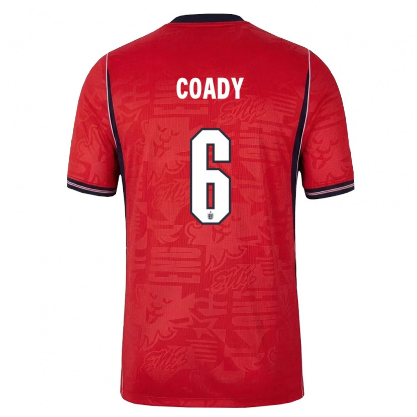 Danxen Niño Camiseta Inglaterra Conor Coady #6 Rojo Marino Blanco 2ª Equipación 26-28 La Camisa México