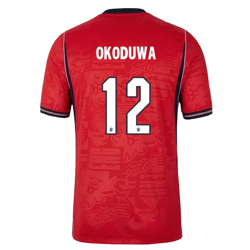 Danxen Niño Camiseta Inglaterra Wesley Okoduwa #12 Rojo Marino Blanco 2ª Equipación 26-28 La Camisa México