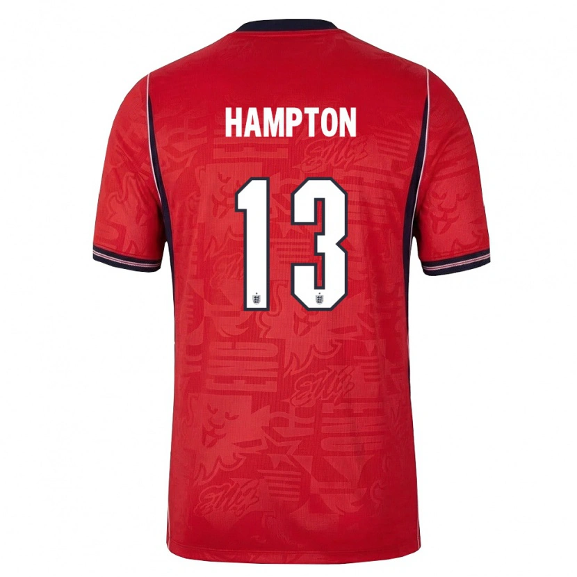 Danxen Niño Camiseta Inglaterra Hannah Hampton #13 Rojo Marino Blanco 2ª Equipación 26-28 La Camisa México